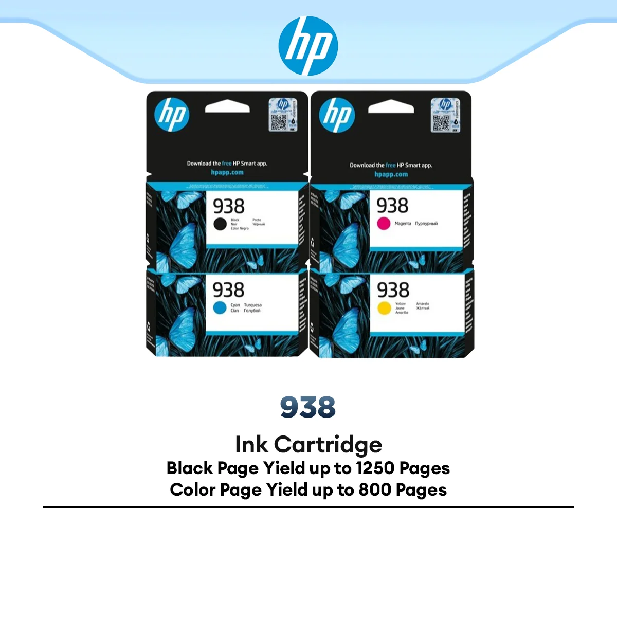HP 938 Ink Cartridge Black Cyan Magenta Yellow for HP OfficeJet Pro High Yield Sharp Print Reliable Office Use