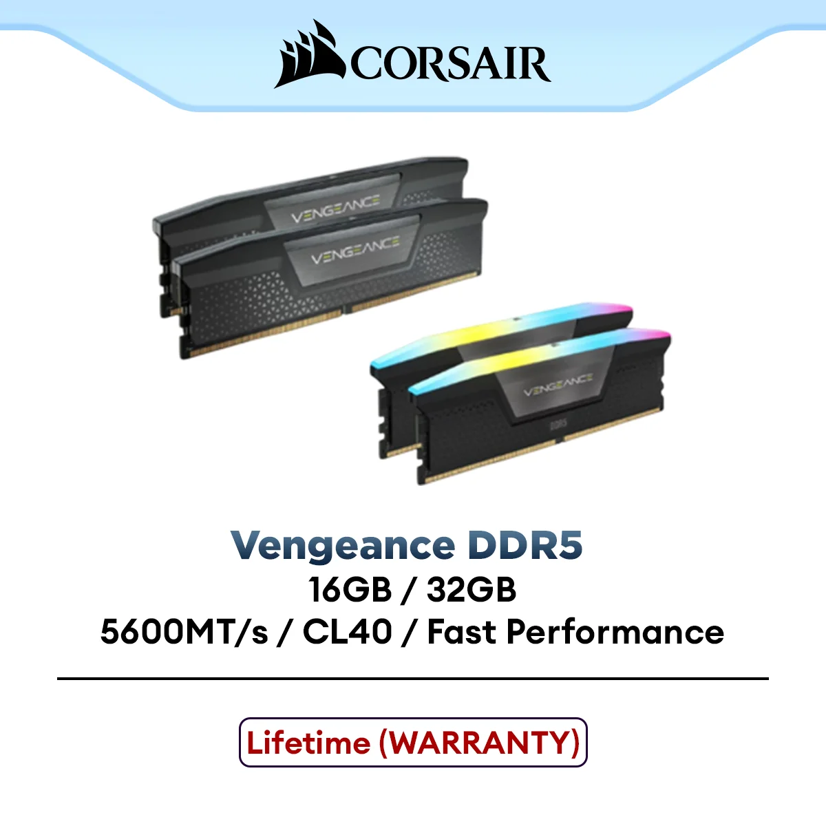 Corsair Vengeance DDR5 5600MT/s CL40 RAM Black | RGB (16GB)