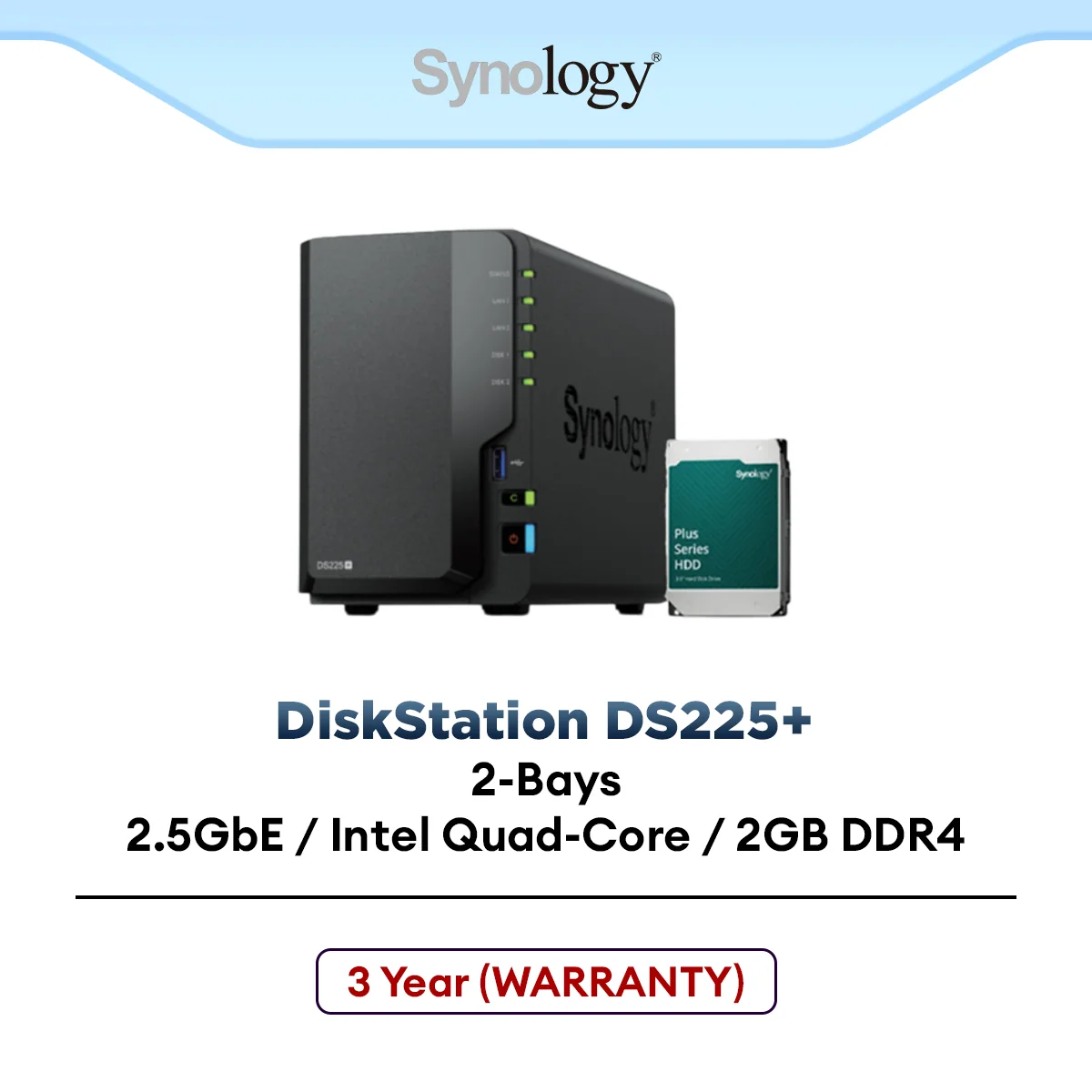 Synology DiskStation DS225+ 2-Bays NAS Data BackUp Storage