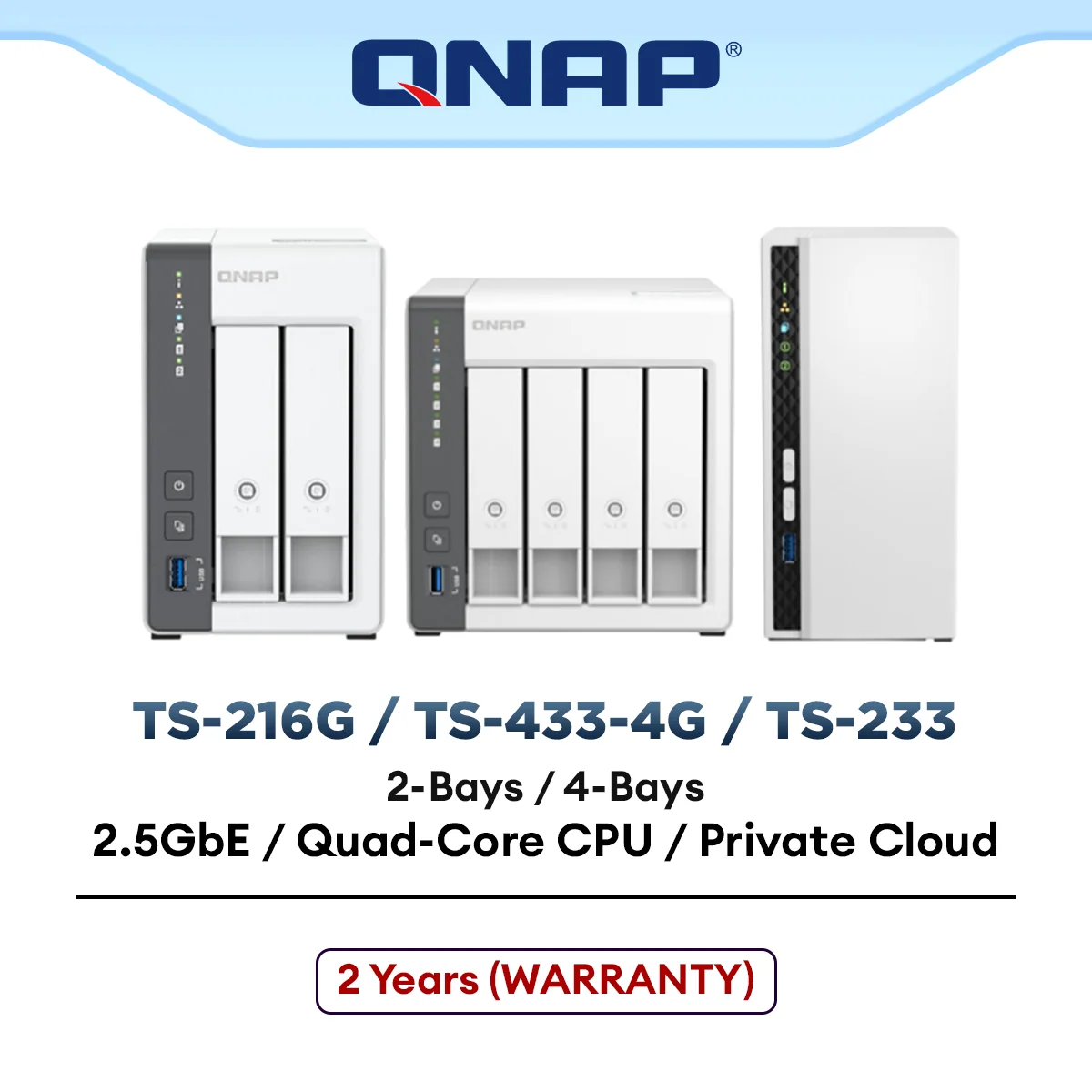 QNAP NAS 2 Bay 4GB TS-216G | 2 Bay 2GB TS-233 | 4 Bay TS-433-4G