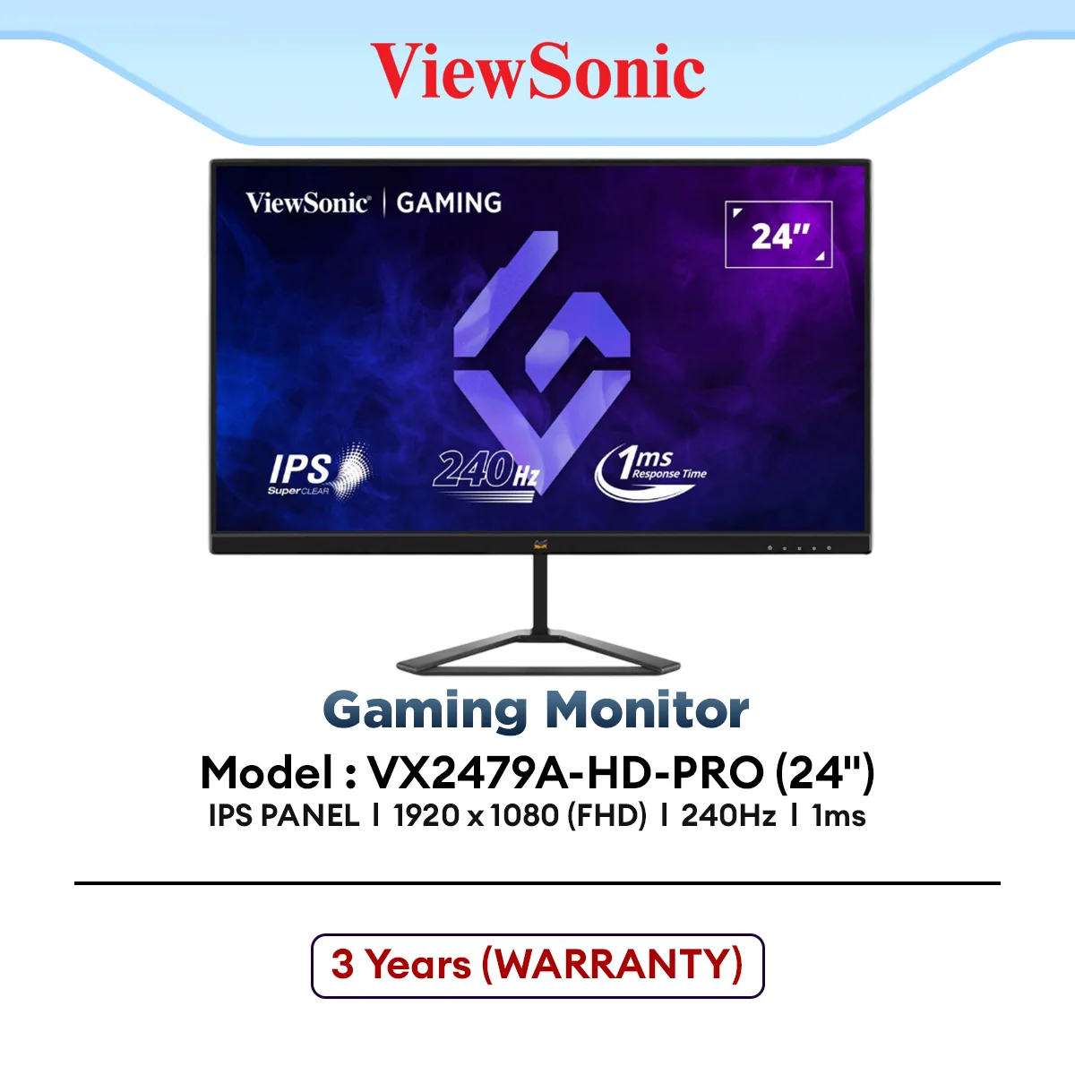ViewSonic VX2479A-HD-PRO 24" FHD 240Hz IPS Gaming Monitor | 1ms | HDR10 | AMD FreeSync