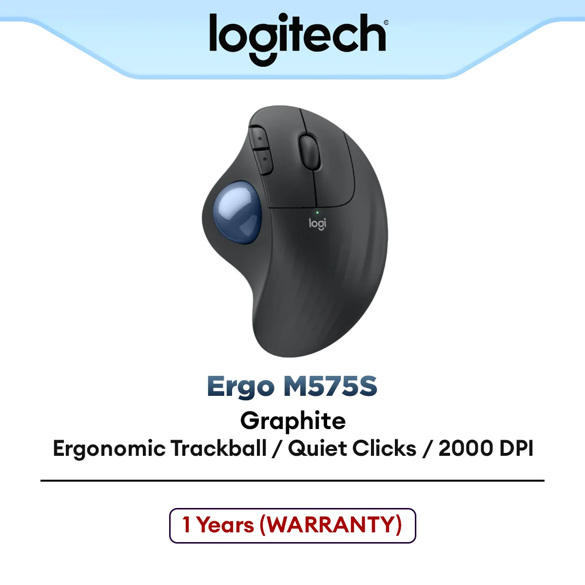Logitech Ergo M575S Wireless Trackball Mouse with Logitech Advanced Optical Tracking, Ergonomic Design, Quiet Clicks