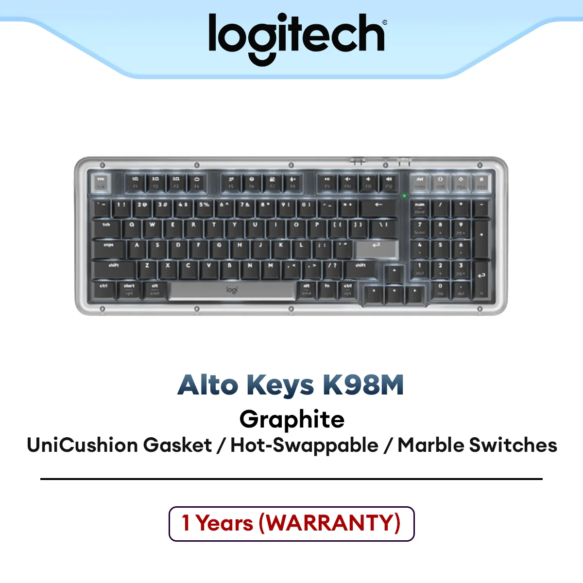 Logitech Alto Keys K98M Wireless Mechanical Keyboard with UniCushion Gasket Structure, Customizable, Hot-Swappable