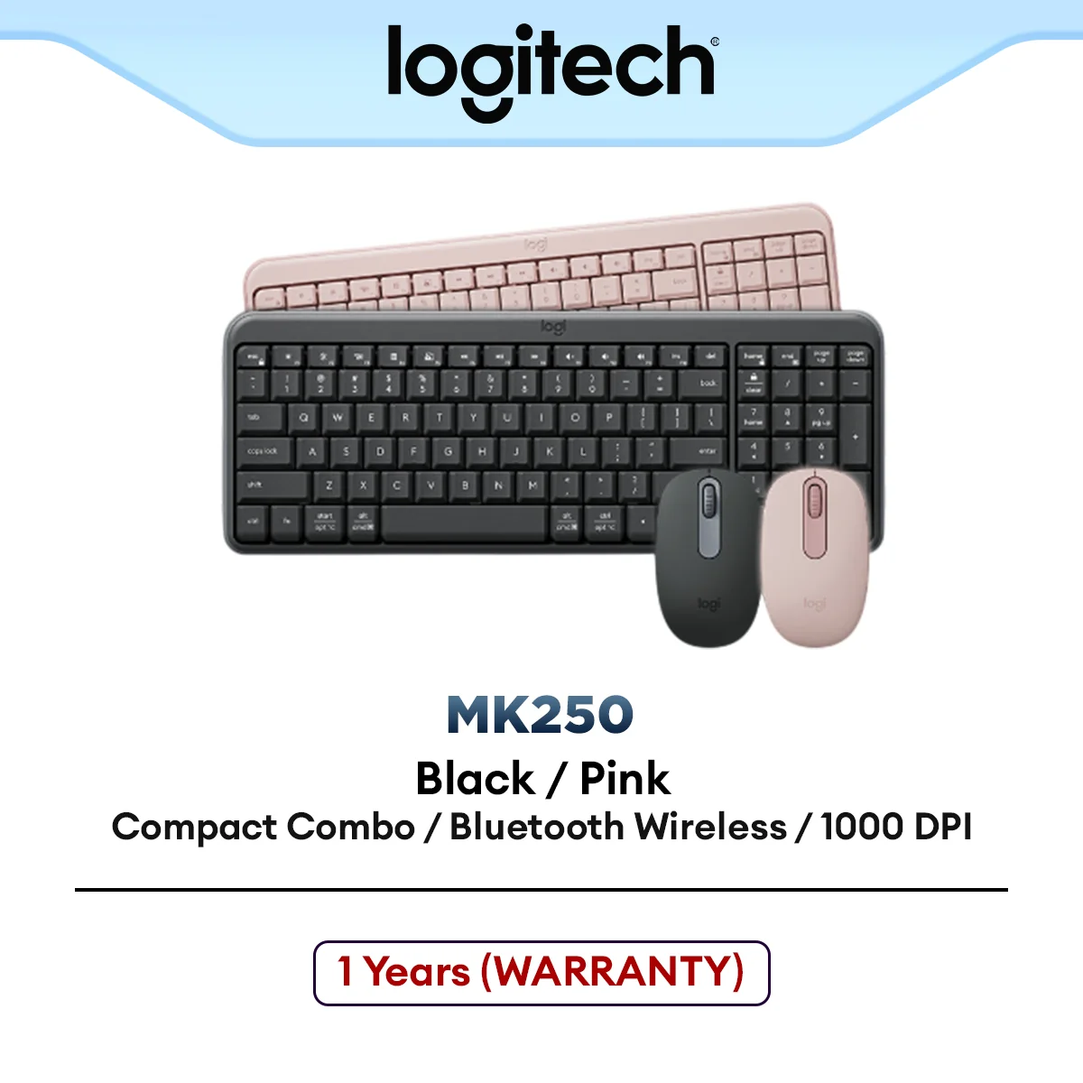 Logitech MK250 Compact Bluetooth® Wireless Combo with Compact Form, Office Mice and Keyboard Combo