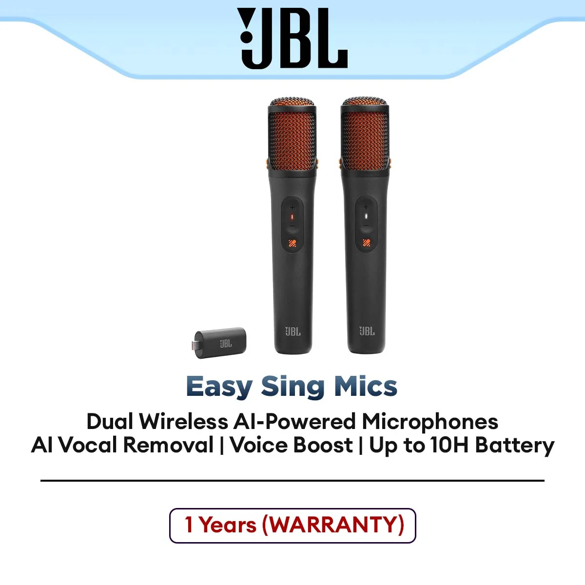 JBL Easy Sing Mics Dual Wireless AI Karaoke Microphone with AI Dongle Voice Boost 10H Battery Black