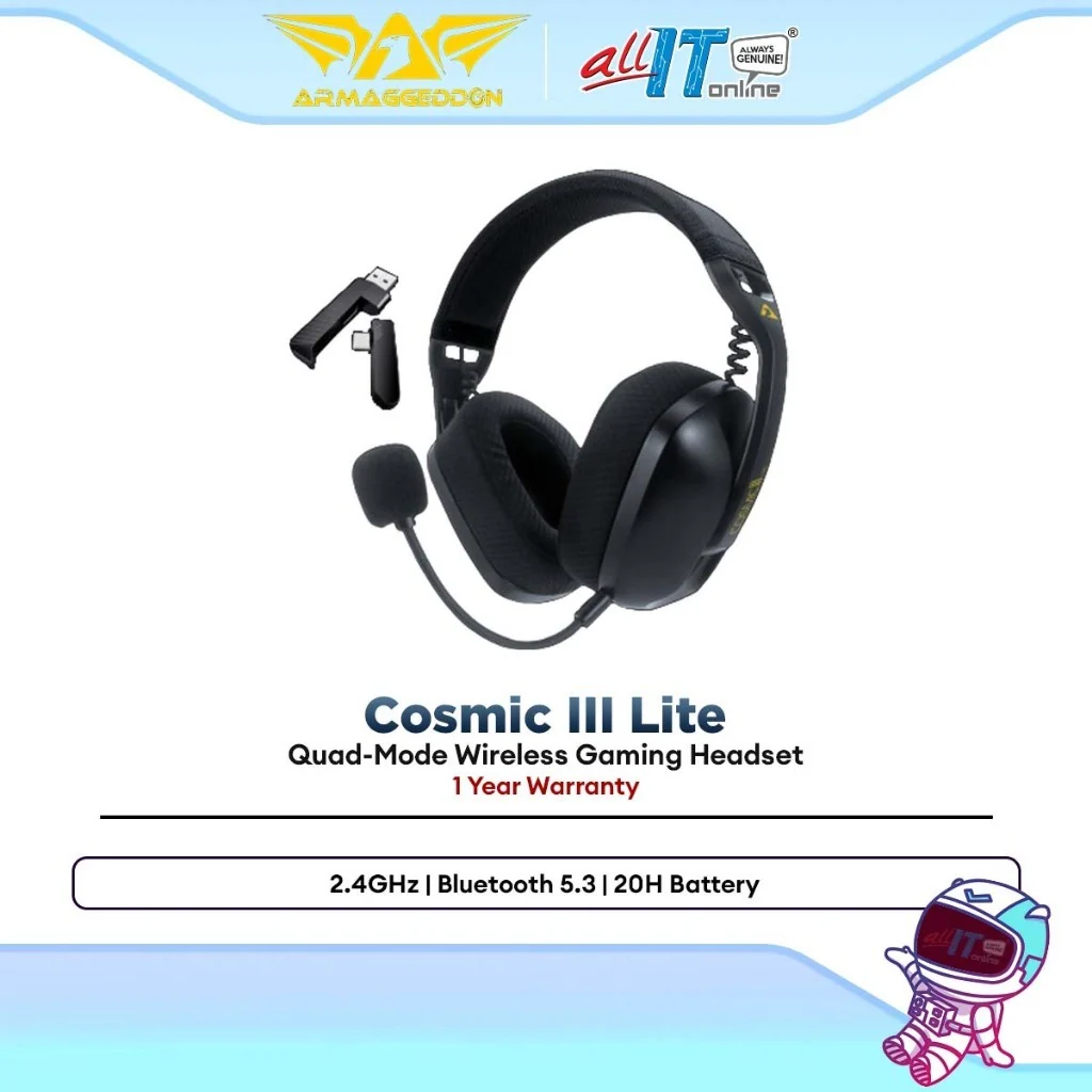 Armaggeddon Cosmic III Lite Quad-Mode Wireless Gaming Headset Bluetooth 5.3 2.4GHz USB AUX Detachable Mic 20H Battery