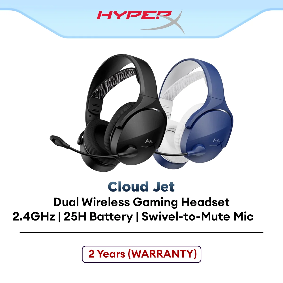 HyperX Cloud Jet Wireless Gaming Headset with Signature HyperX Sound, Swivel-to-Mute Boom Mic, Long Battery Life