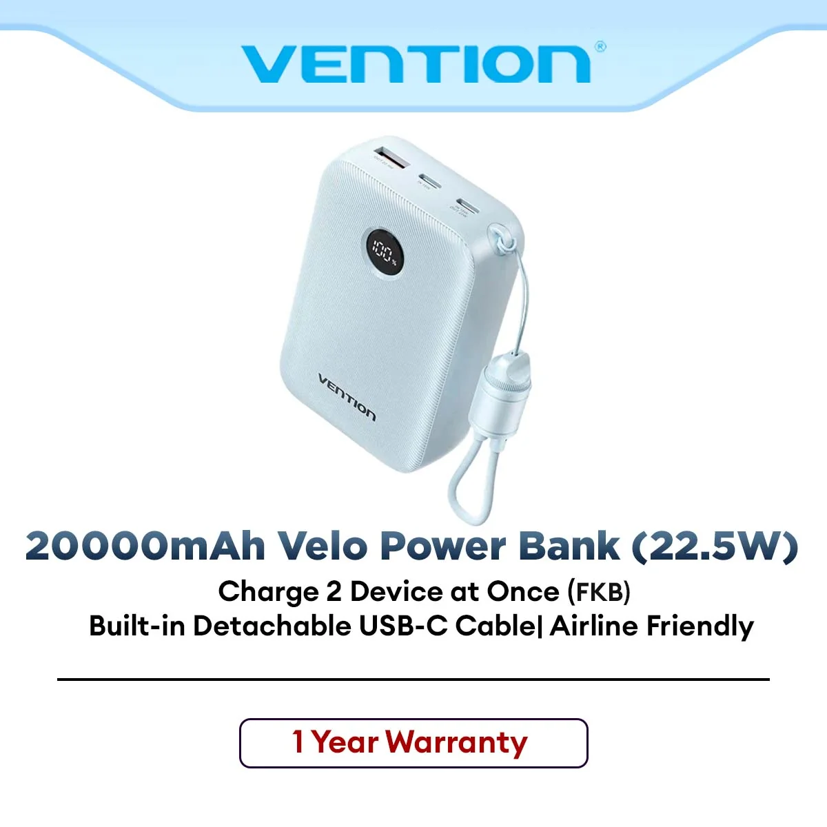 Vention Velo 20000mAh Power Bank 22.5W- Blue