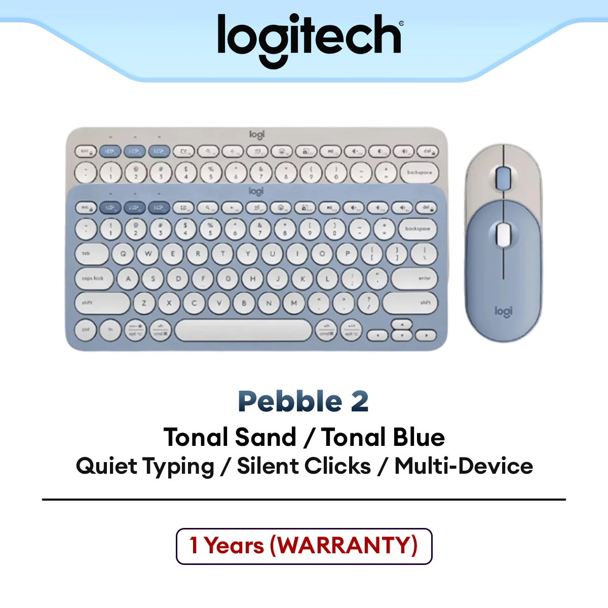 Logitech Pebble 2 Wireless Keyboard and Mouse Combo K380s and M350s | Quiet and Portable | Bluetooth | Logi Bolt