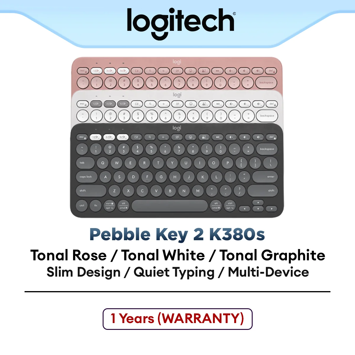 Logitech Pebble Keys 2 K380s Slim, Minimalist Bluetooth® keyboard with Customizable Keys | Office Keyboard | Silent Type