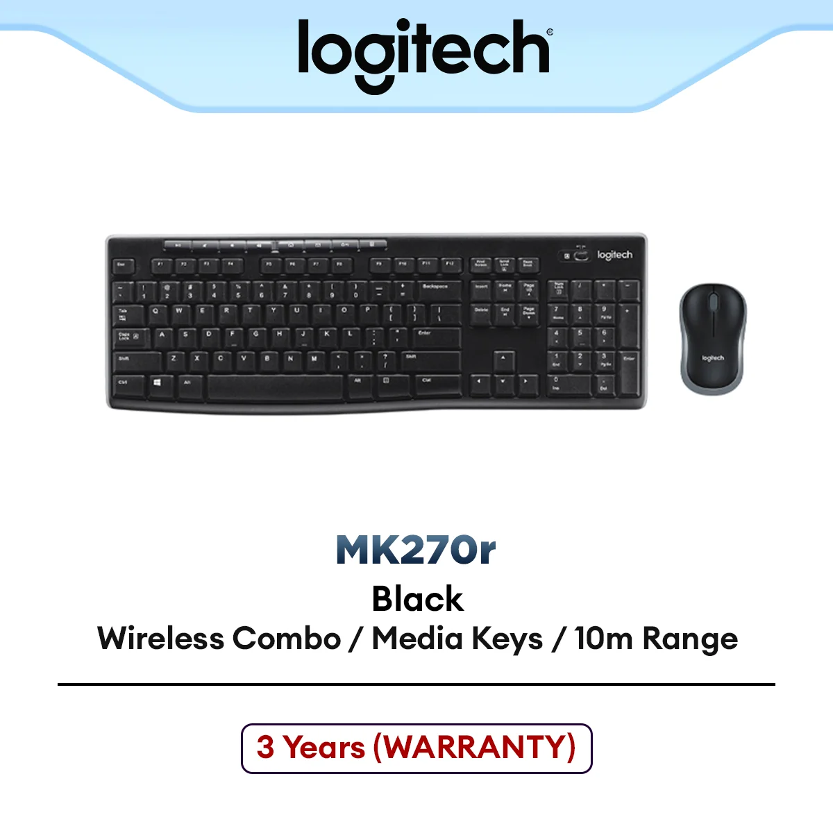 Logitech MK270r Wireless Keyboard and Mouse Combo with Spill-Resistant Design | Full-Sized Keyboard | Media Keys