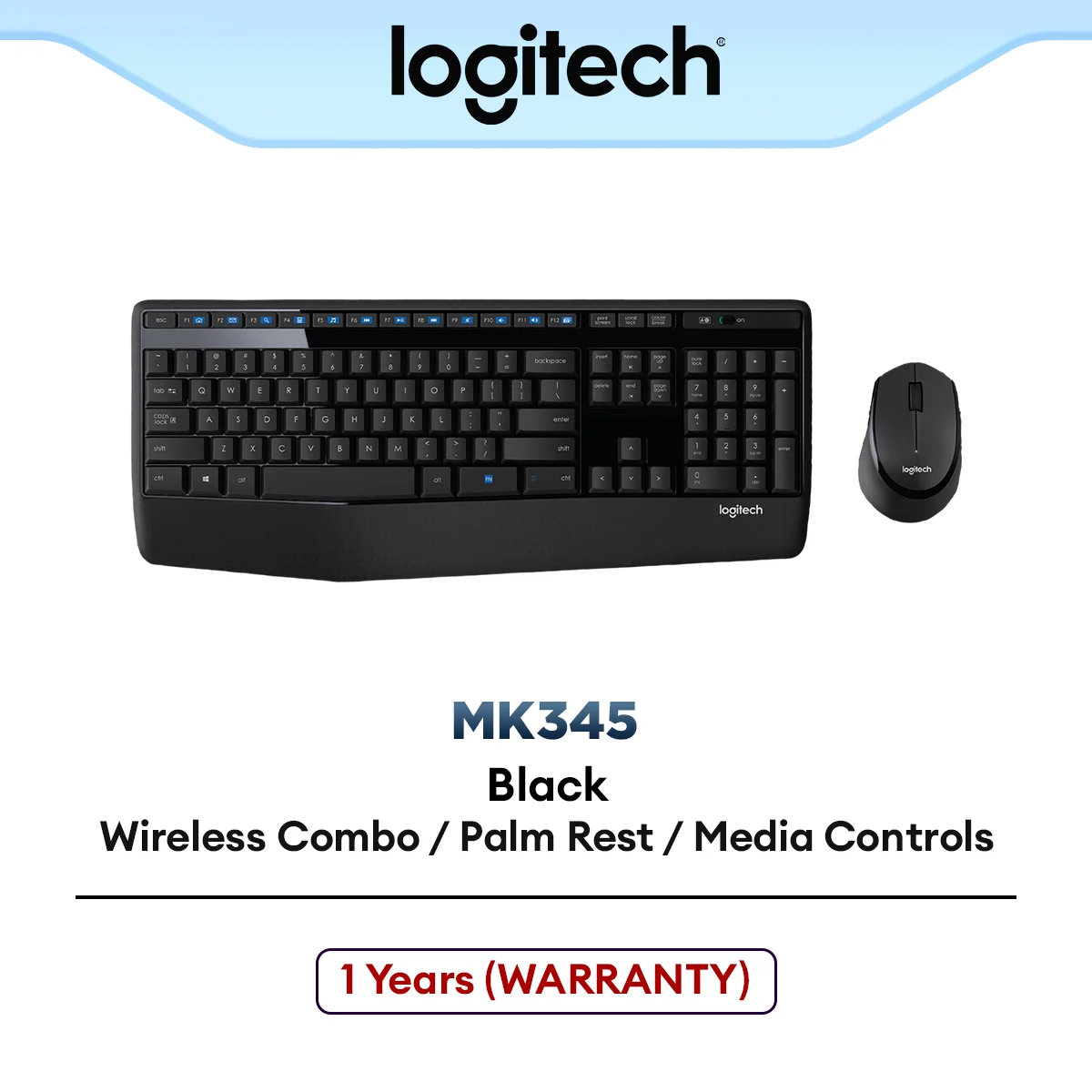 Logitech MK345 Comfort Wireless Keyboard and Mouse Combo with Palm Rest - Black (920-006491)