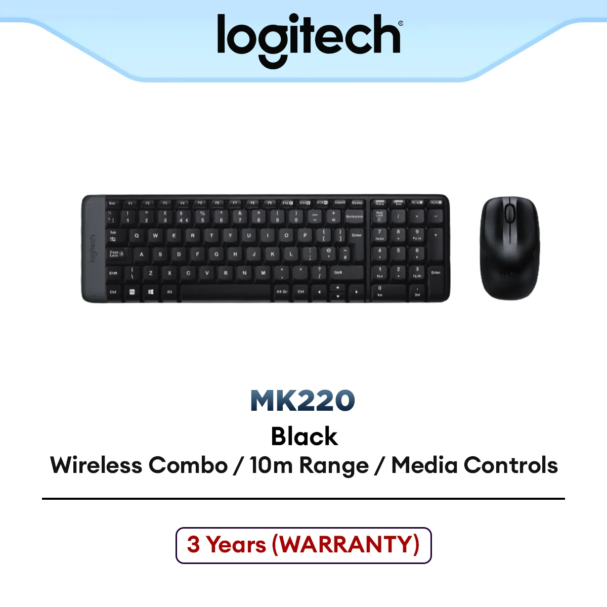 Logitech MK220 Wireless Keyboard and Mouse Combo | Space-Saving Wireless Combo | Compact Design | Office Mouse, Keyboard