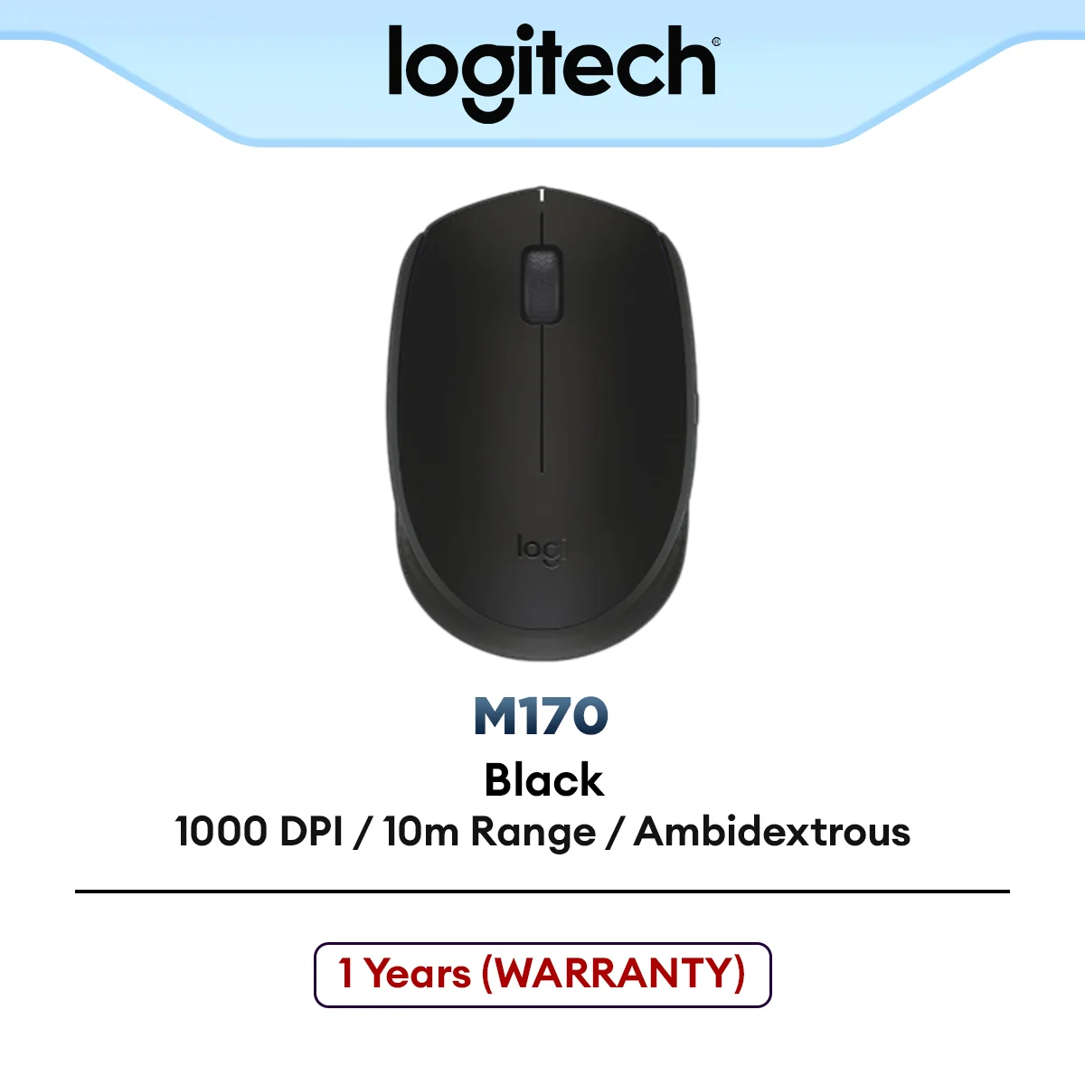 Logitech M170 Wireless Mouse | 2.4 GHz with USB Mini Receiver | Optical Tracking - Black (910-004658)