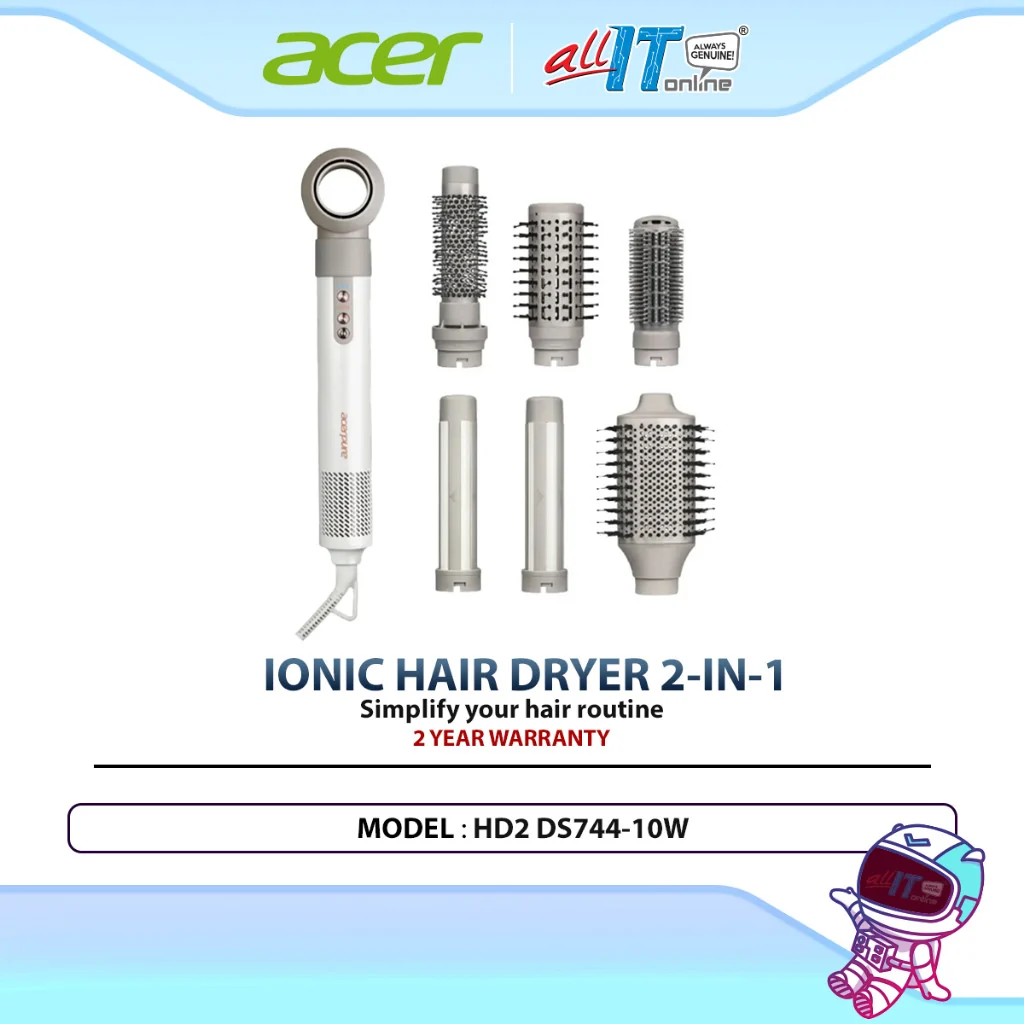 Acerpure Beauty Ionic Hair Dryer 2-in-1 HD2 DS744-10W with 7 Styling Attachments, 110,000 RPM Brushless Motor & Hair Car