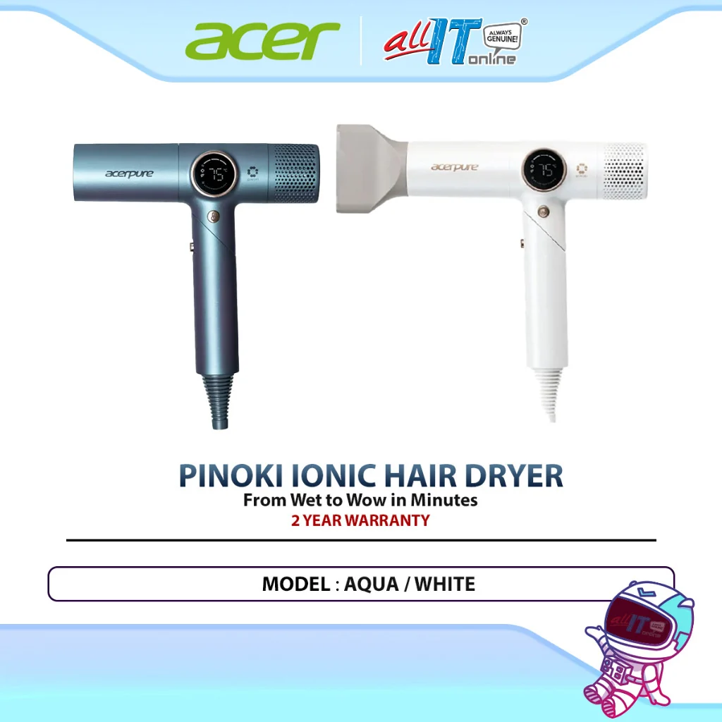 Acerpure Beauty Pinoki Ionic Hair Dryer HD3 with 110,000 RPM Brushless Motor, 300 Million Negative Ions & Smart Hea