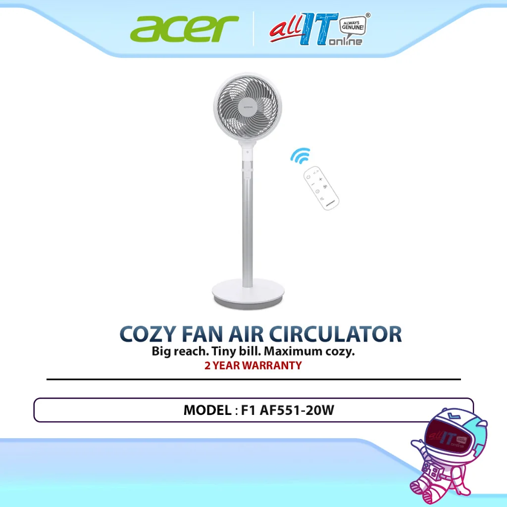 Acer Acerpure Cozy Fan Air Circulator F1 AF551-20W with DC Motor, 3D Airflow Technology & 12 Speed Settings
