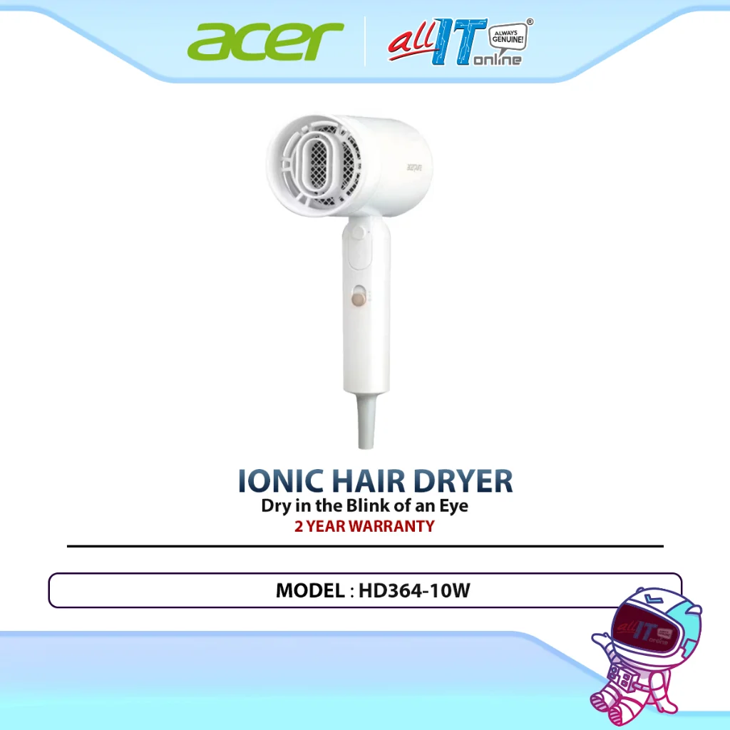 Acerpure Beauty HD1 Ionic Hair Dryer Pearl White HD364-10W with 22 Million Anions, ProDry Nozzle & Foldable Design