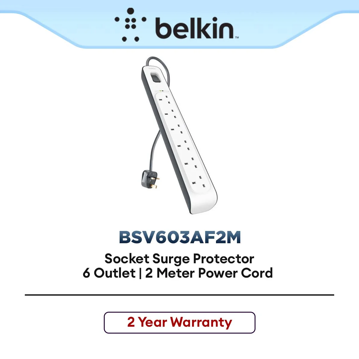 Belkin 6-Way 2m BSV603AF2M Socket Surge Protector