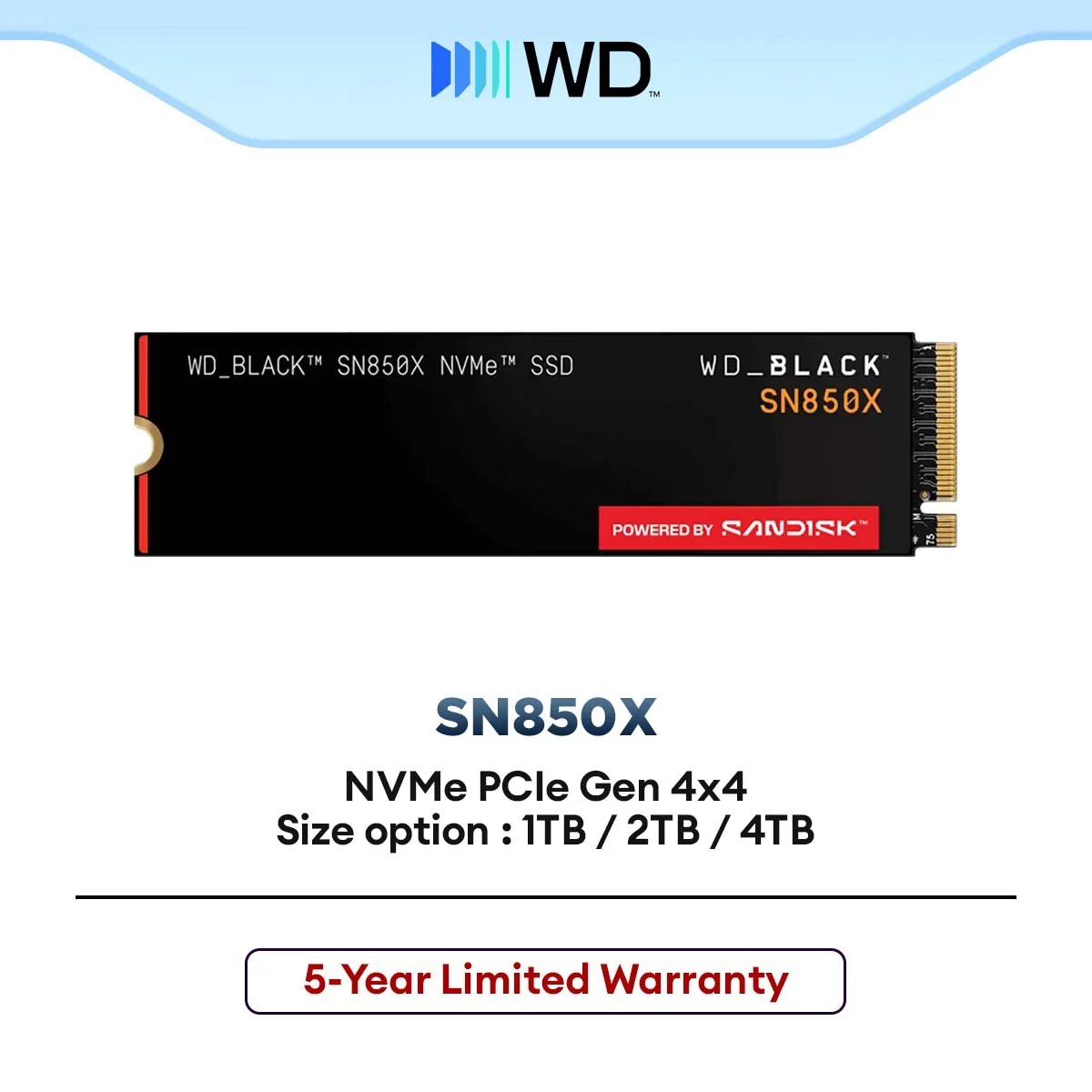Western Digital WD Black SN850X 1TB / 2TB / 4TB NVMe PCIe Gen4 x4 M.2 2280 SSD (With Heatsink / Without Heatsink)
