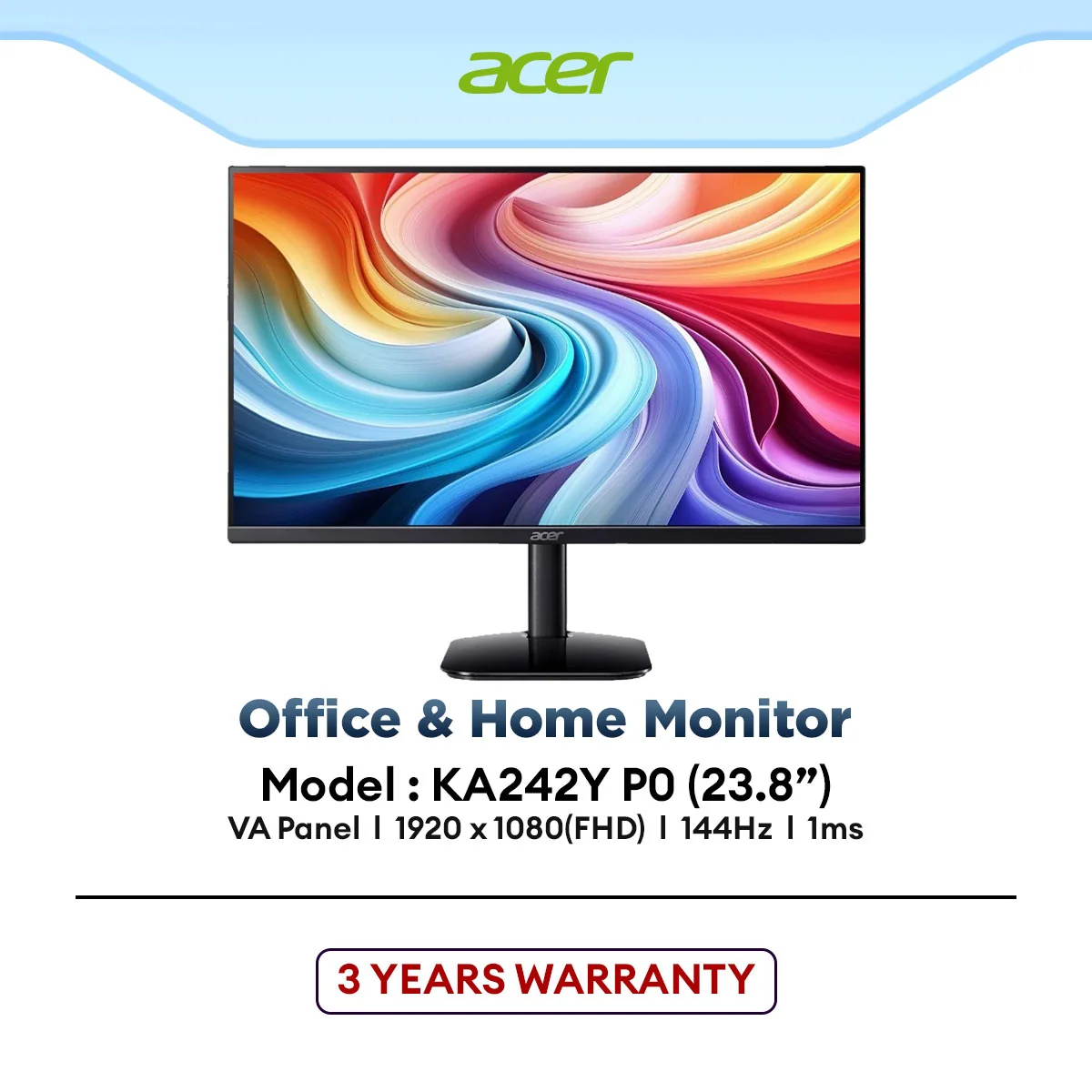 ACER KA242Y 24" 144Hz FHD VA Office & Home Monitor | 1ms | AMD FREESYNC