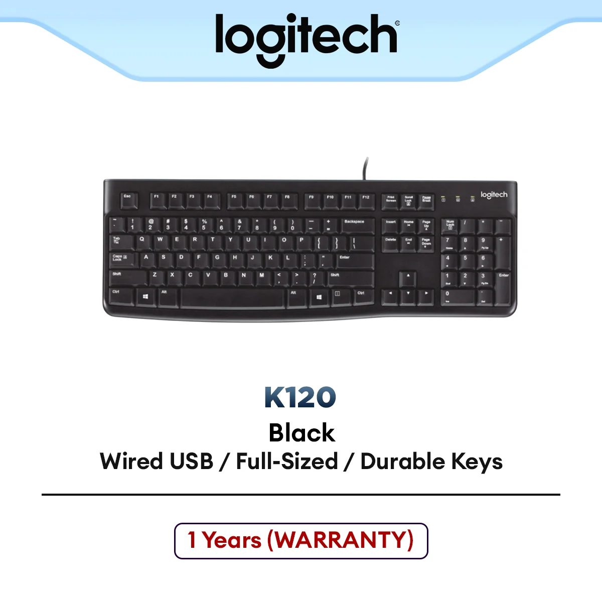 Logitech K120 USB Wired Keyboard | USB Plug-and-Play | Full-Size | Spill-Resistant (920-002582)