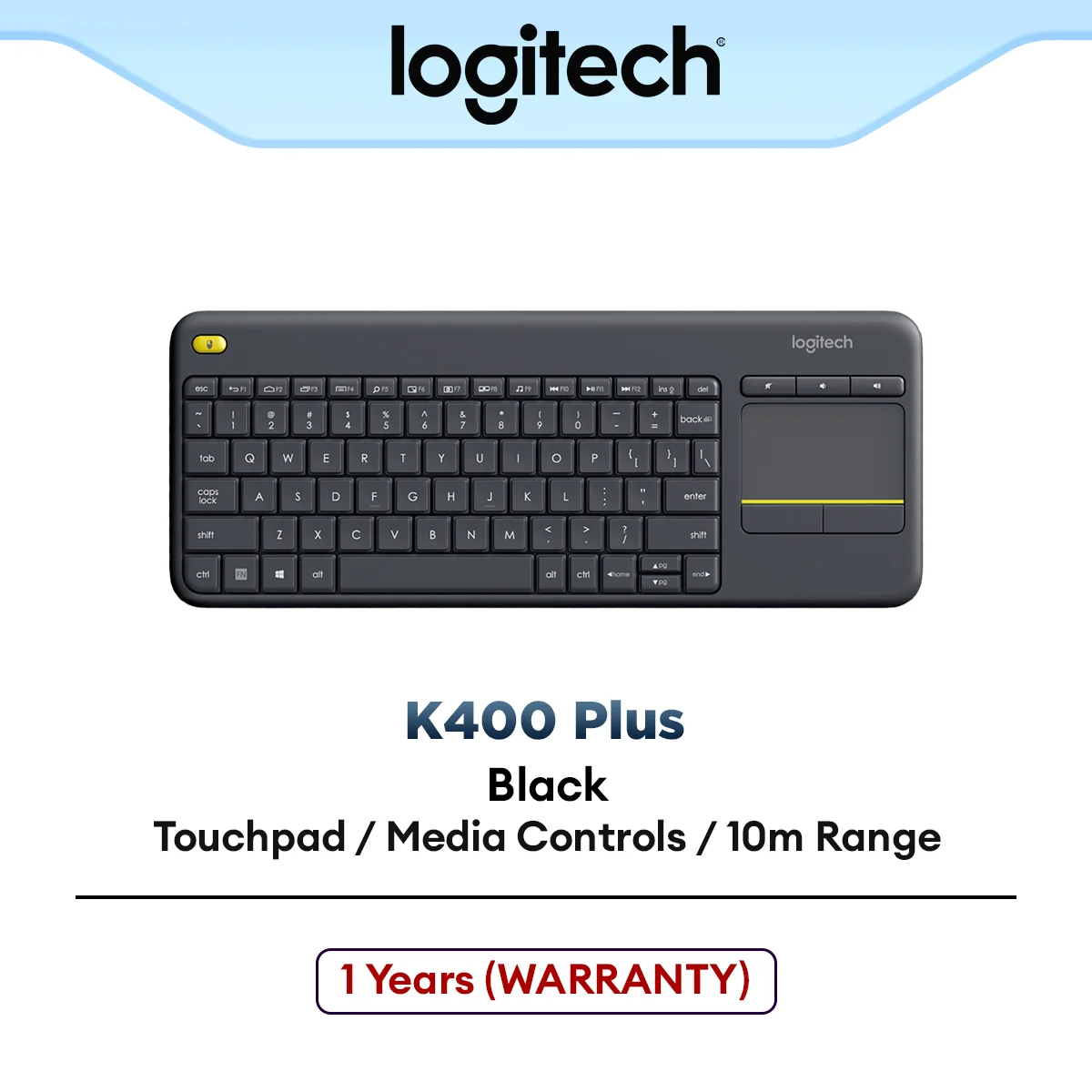 Logitech K400 Plus Wireless Touch Keyboard with Easy Media Control and Built-in Touchpad | PC-to-TV Keyboard