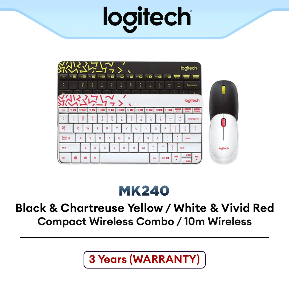 Logitech MK240 Wireless Keyboard & Mouse Combo with USB Nano Receiver - Black / White
