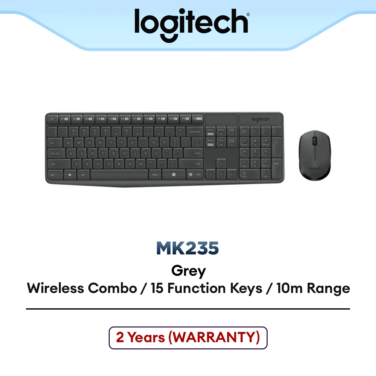 Logitech MK235 Wireless Keyboard and Mouse Combo 2.4 GHz With USB Receiver, 15 Function Keys ( FN Key )