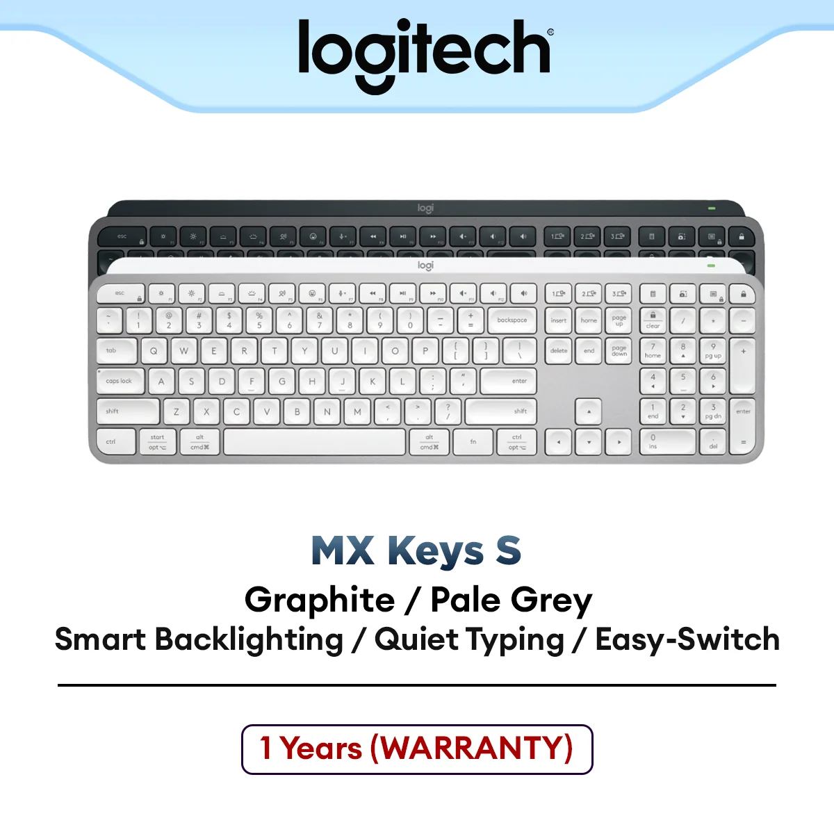 Logitech MX Keys S Advanced Wireless Illuminated Keyboard | Low Profile | Fluid Precise Quiet Typing | Programmable Keys
