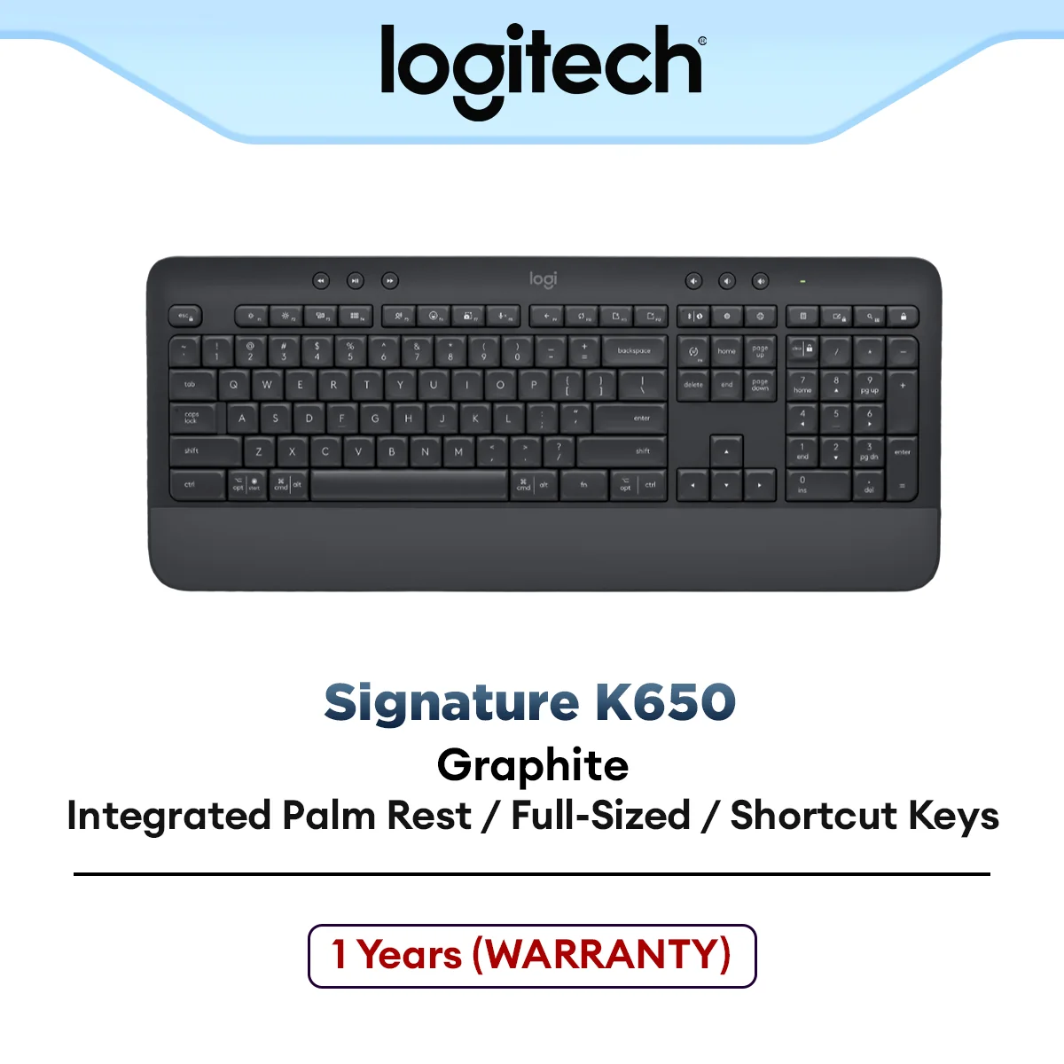 Logitech Signature K650 Wireless Comfort Keyboard with Spill-Resistant Design, Integrated Palm Rest, Office Keyboard