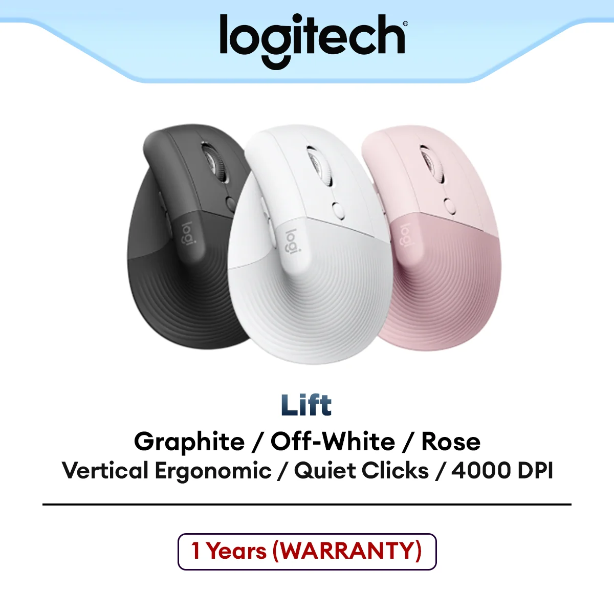 Logitech Lift Vertical Ergonomic Mouse Wireless Bluetooth Logi Bolt USB receiver with Quiet Clicks