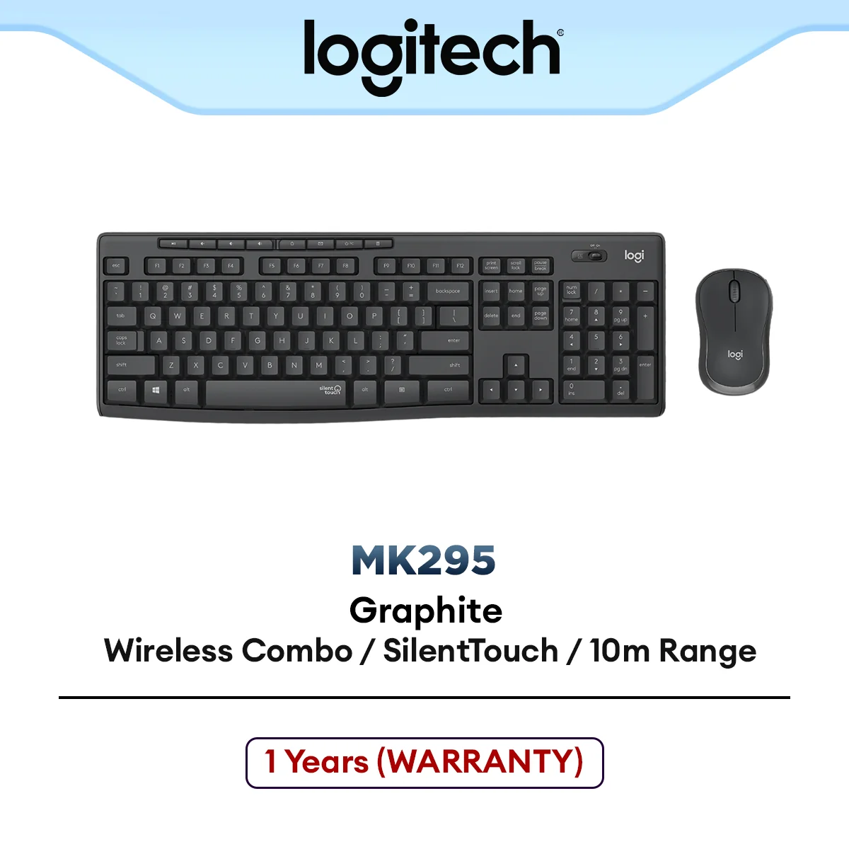 Logitech MK295 Silent Wireless Keyboard and Mouse Combo | SilentTouch Technology | Advanced Optical Tracking - Graphite