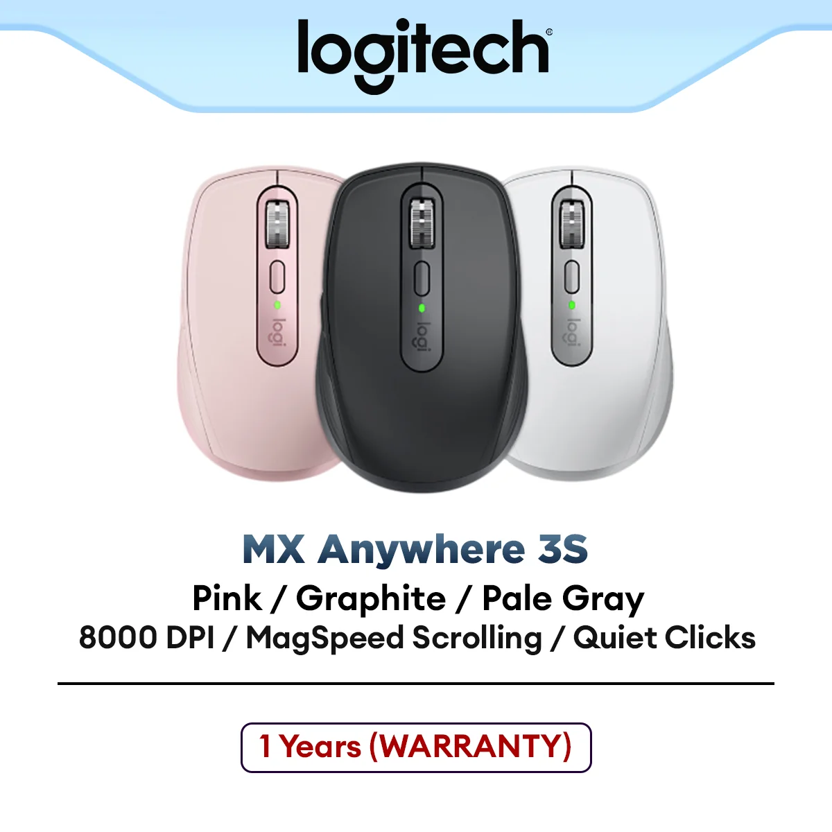 Logitech MX Anywhere 3S Compact Wireless Performance Mouse | 8K DPI | Fast Scrolling | Programmable Buttons
