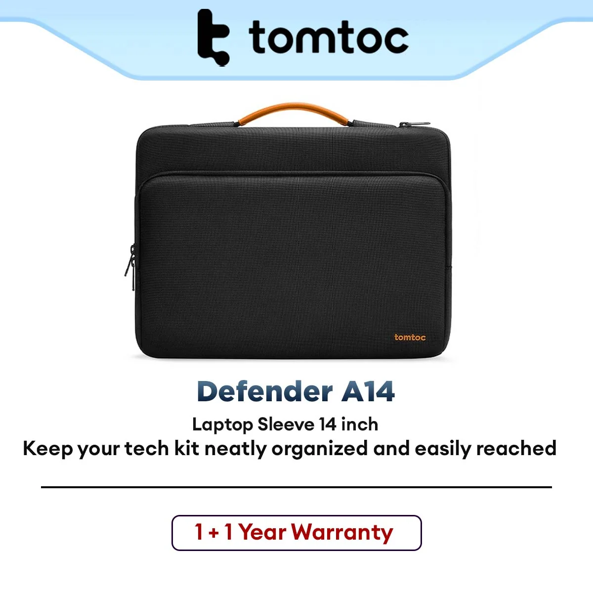 tomtoc Defender A14 Laptop Briefcase 14" A14D2D1 360° Protective Laptop Sleeve with Handle & Accessory Pocket