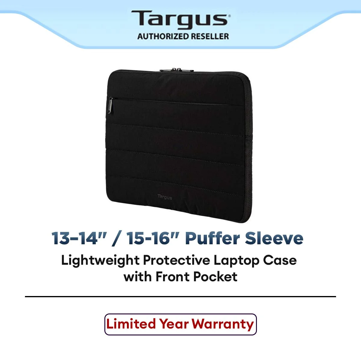 Targus Puffer Sleeve 13–14" / 15-16" Laptop Sleeve TBS976/TBS975  Lightweight Protective Laptop Case with Front Pocket