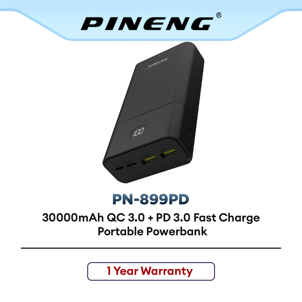 Pineng PN-899PD 18W 30000mAh QC 3.0 + PD 3.0 Fast Charge Portable Powerbank PN899 Pineng Powerbank