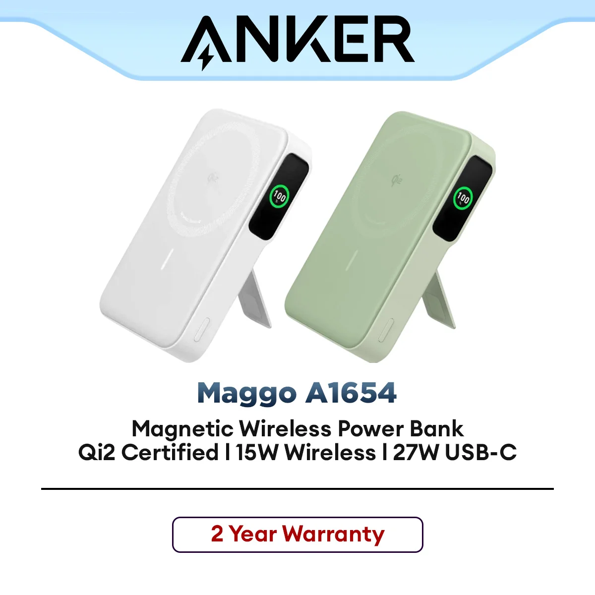 Anker Maggo Power Bank (10000mAh/15W) A1654 | Double Up on Speed | Informative Smart Display | Qi2 Certified Charging