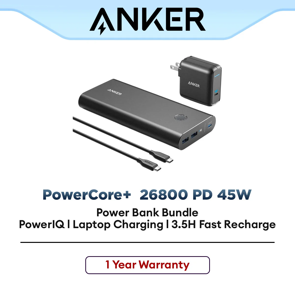Anker PowerCore+ 26800mAh PD 45W with 60W PD Charger + Charger Powerport III Mini Black