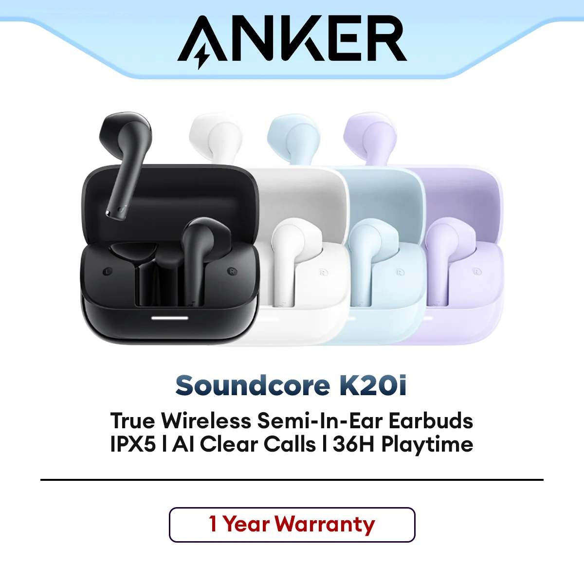 Anker K20i Semi Earbuds TWS Headphones Bluetooth Headset Wireless Earphones-A3994