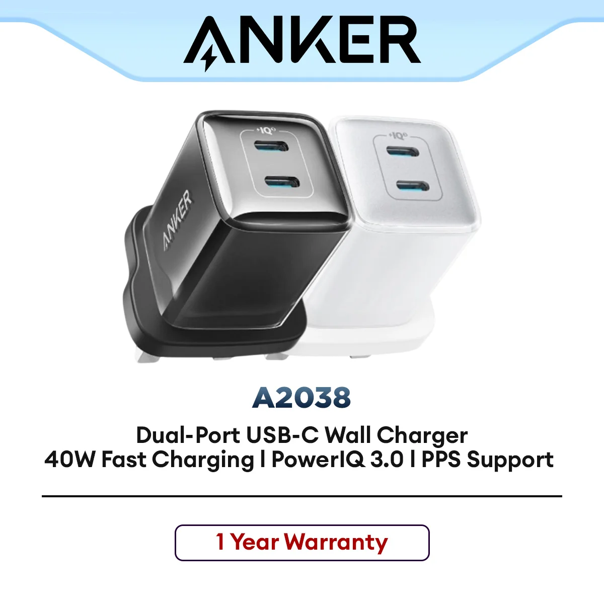 Anker A2038 USB -C Charger 40W, 521 Charger (Nano Pro), PIQ 3.0 Durable Compact Fast Charger, for iPhone 13/13 Mini