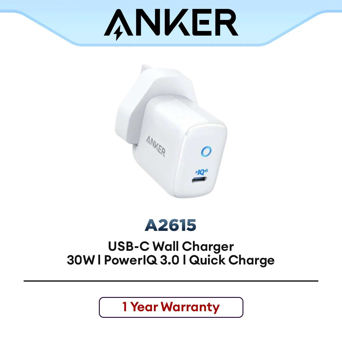 Anker A2615 30W Power IQ 3.0 USB C Charger, PowerPort III mini, Compact Power Delivery Type C Charger