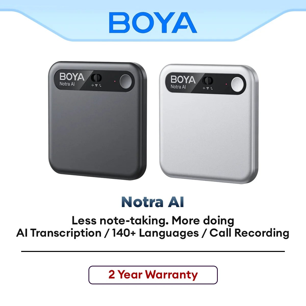 Boya Notra AI Voice Recorder 64GB Smart Audio Recorder with AI Transcription, Call Recording, Noise Reduction