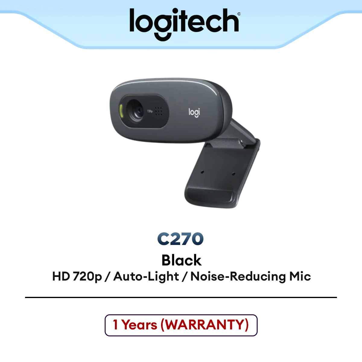 Logitech C270 HD Webcam HD 720p / 30fps, Widescreen HD Video Calling, HD Light Correction, Noise-Reducing Mic, PC/Mac/Laptop/Macbook/Tablet