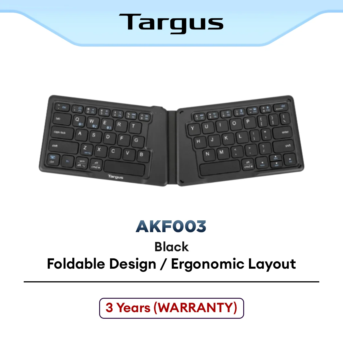 Targus Ergonomic Bluetooth Foldable Anti-Microbial Keyboard (AKF003)