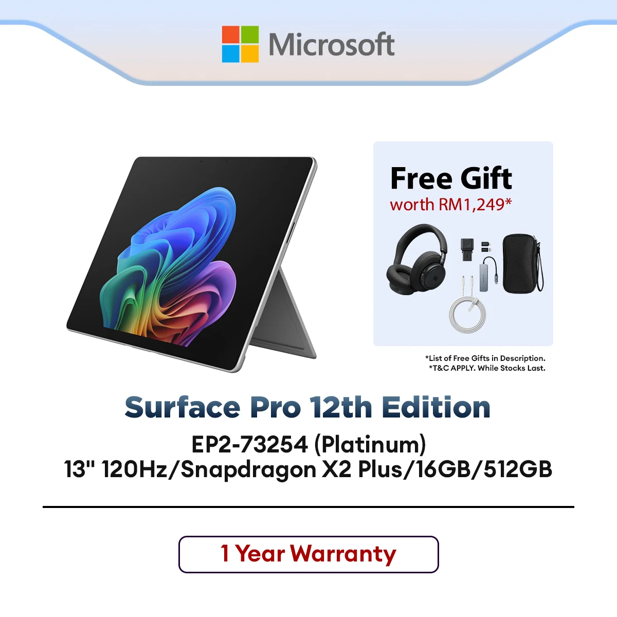 Microsoft Surface Pro 12th Edition (EP2-73254) eTablet Platinum 13" 120Hz/Snapdragon X2 Plus/16GB/512GB/W11H