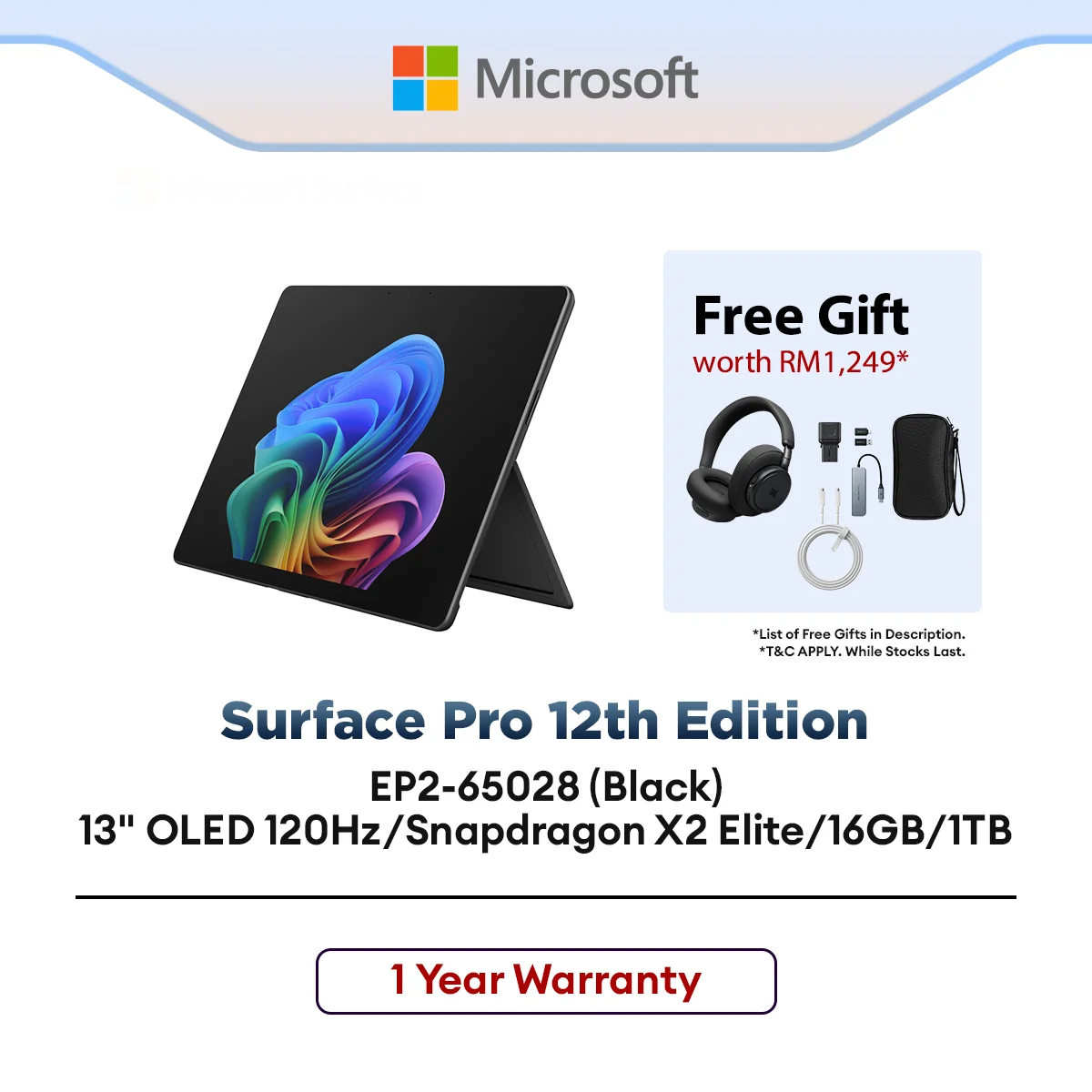 Microsoft Surface Pro 13 (EP2-65028) eTablet Black 13" OLED 120Hz/Snapdragon X2 Elite/16GB/1TB/W11H