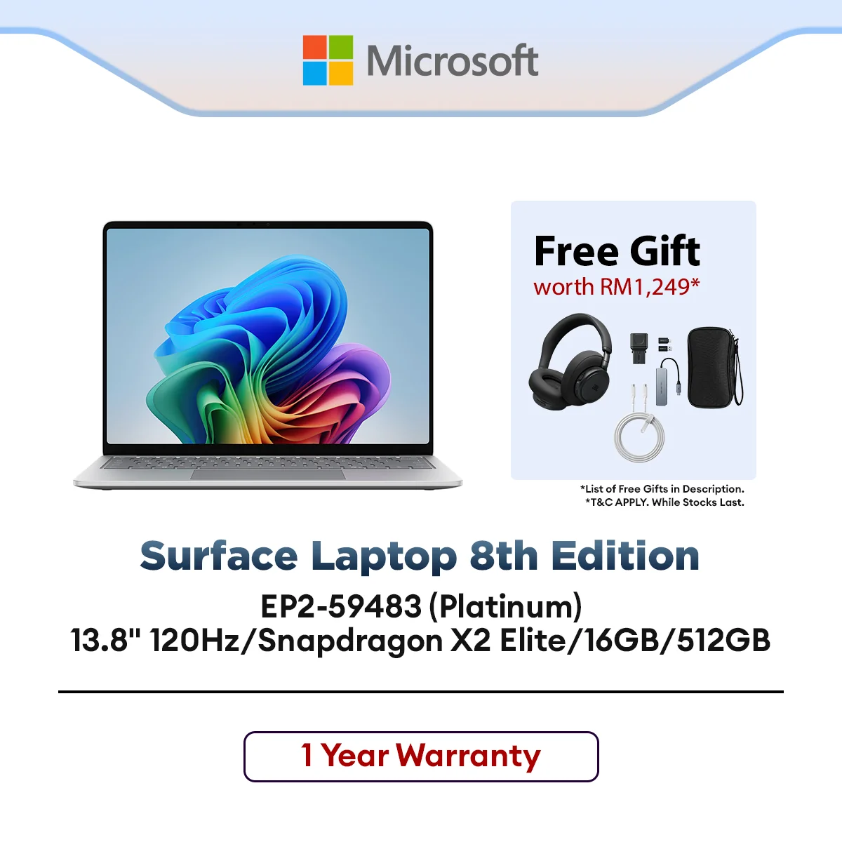 Microsoft Surface Laptop 8th Edition (EP2-59483) Platinum 13.8" 120Hz/Snapdragon X2 Elite/16GB/512GB/W11H