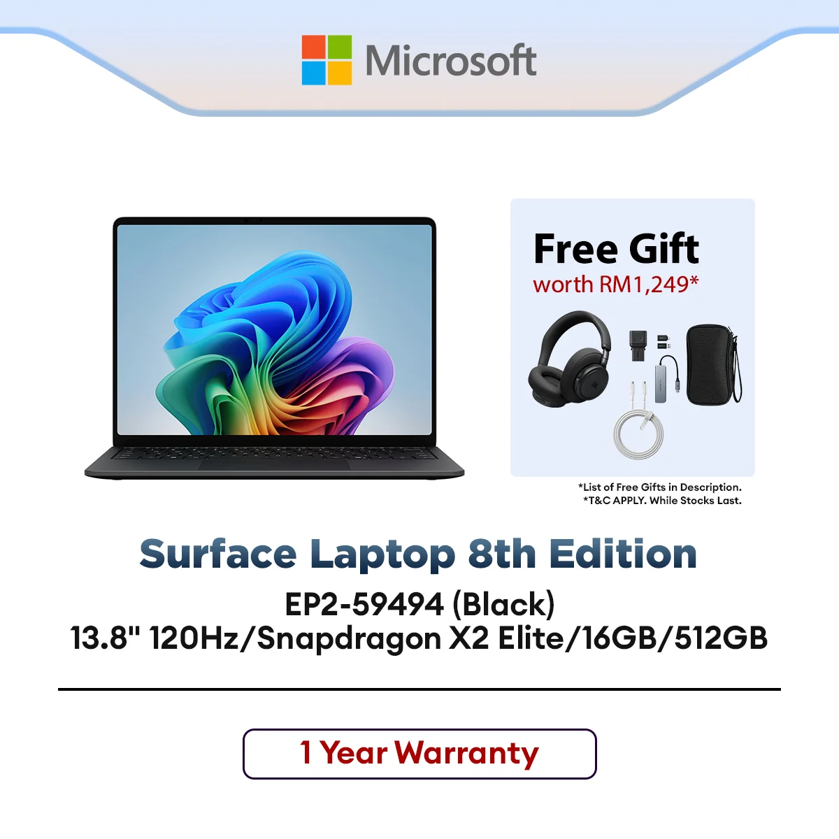 Microsoft Surface Laptop 8th Edition (EP2-59494) Black 13.8" 120Hz/Snapdragon X2 Elite/16GB/512GB/W11H