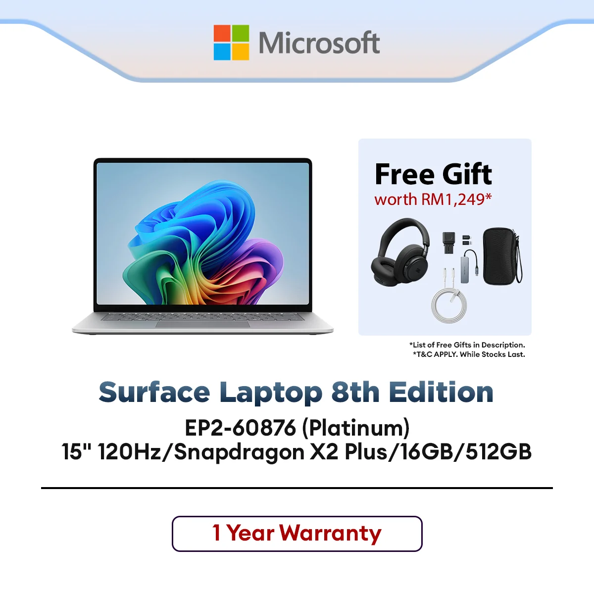 Microsoft Surface Laptop 8th Edition (EP2-60876) Platinum 15" 120Hz/Snapdragon X2 Plus/16GB/512GB/W11H